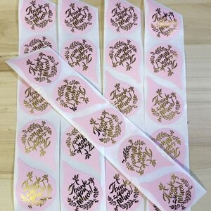 Pink and Gold Thank You Stickers 1.5 Inch 100 Stickers